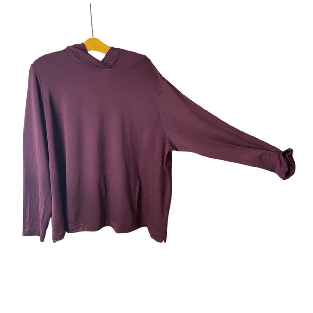 Pure Jill Tranquility Fleece lined Top in Burgundy with pockets and hood 2X